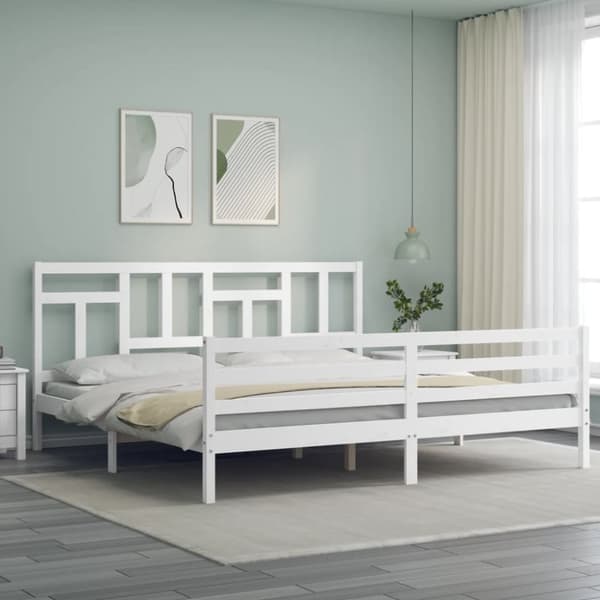 Sängyt & sängynrungot - Living Sängynrunko päädyllä valkoinen 200x200 cm täysi puu