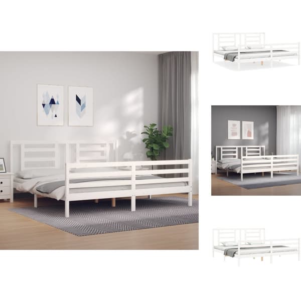 Senge & sengeramme - Living sengeramme med sengegavl 200x200 cm massivt træ hvid