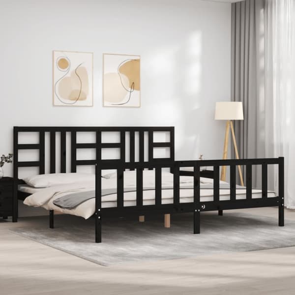 Senge & sengeramme - Living sengeramme med sengegavl 200x200 cm massivt træ sort