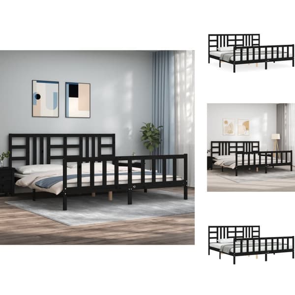 Senge & sengeramme - Living sengeramme med sengegavl 200x200 cm massivt træ sort
