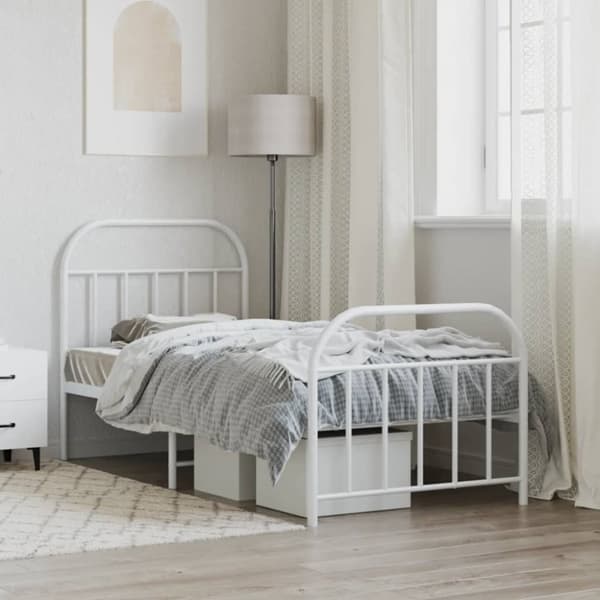 Senge & sengeramme - Living sengeramme med sengegavl og fodgærde 90x190 cm metal hvid