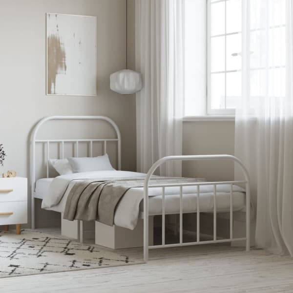 Senge & sengeramme - Living sengeramme med sengegavl og fodgærde 90x190 cm metal hvid