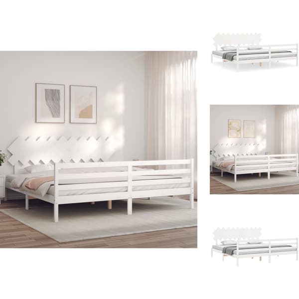 Senge & sengeramme - Living sengeramme med sengegavl 200x200 cm massivt træ hvid