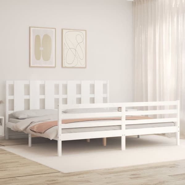 Sängyt & sängynrungot - Living Sängynrunko päädyllä valkoinen 200x200 cm täysi puu