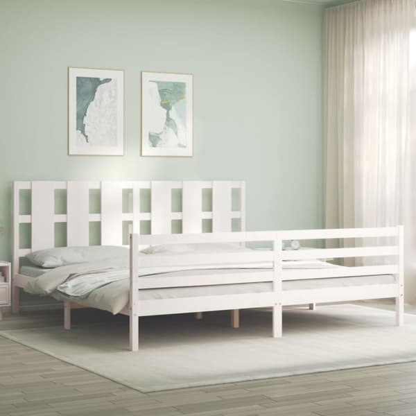 Sängyt & sängynrungot - Living Sängynrunko päädyllä valkoinen 200x200 cm täysi puu