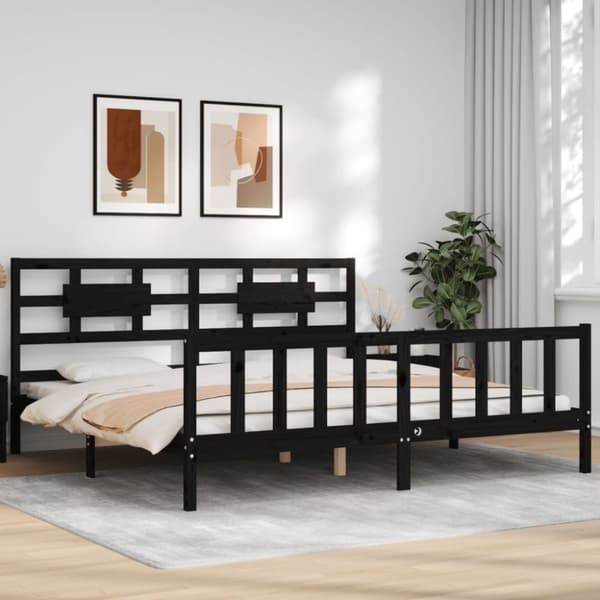 Senge & sengeramme - Living sengeramme med sengegavl 200x200 cm massivt træ sort