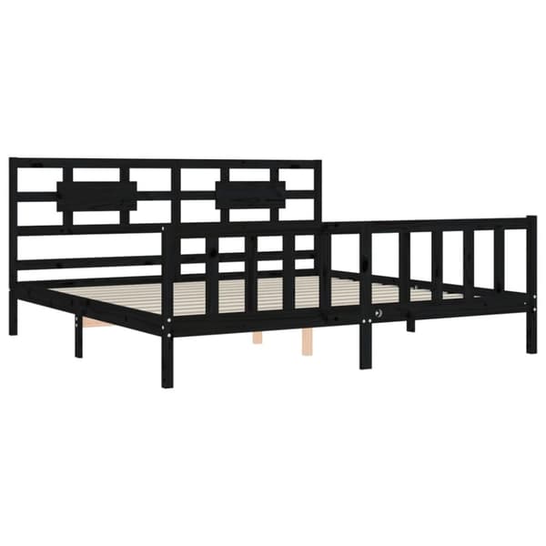 Senge & sengeramme - Living sengeramme med sengegavl 200x200 cm massivt træ sort