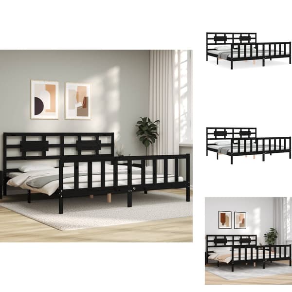 Senge & sengeramme - Living sengeramme med sengegavl 200x200 cm massivt træ sort
