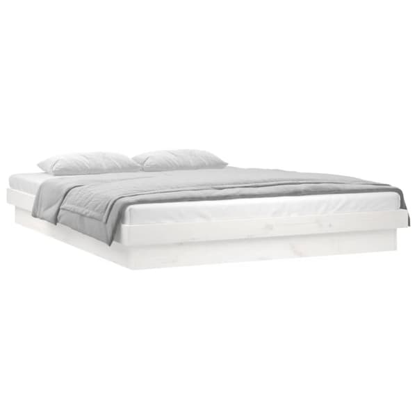 Sängyt & sängynrungot - Living Sängynrunko LED-valoilla valkoinen 140x190 cm täysi puu