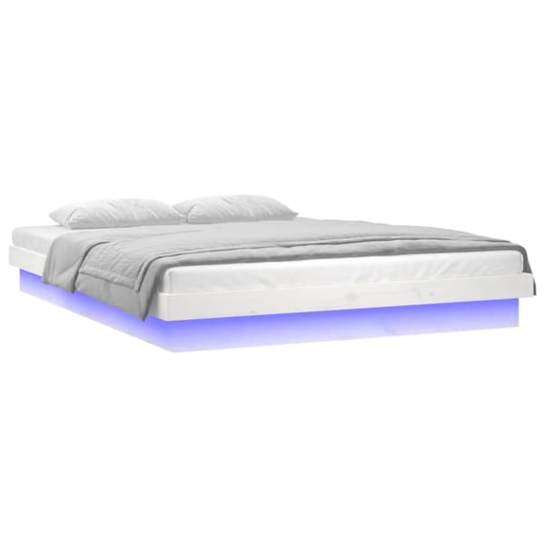 Sängyt & sängynrungot - Living Sängynrunko LED-valoilla valkoinen 140x190 cm täysi puu