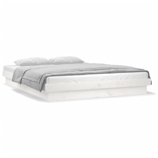 Sängyt & sängynrungot - Living Sängynrunko LED-valoilla valkoinen 140x190 cm täysi puu