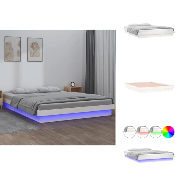 Sängyt & sängynrungot - Living Sängynrunko LED-valoilla valkoinen 140x190 cm täysi puu