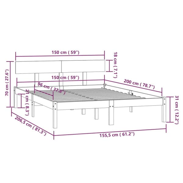 Senge & sengeramme - Living sengeramme 150x200 cm King Size massivt fyrretræ sort