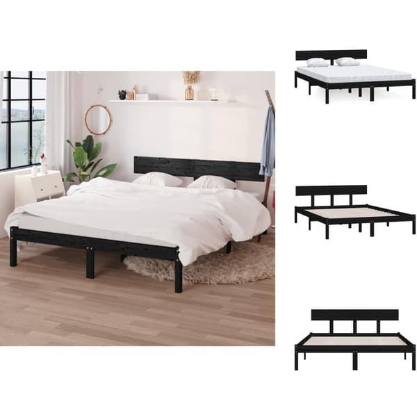 Senge & sengeramme - Living sengeramme 150x200 cm King Size massivt fyrretræ sort