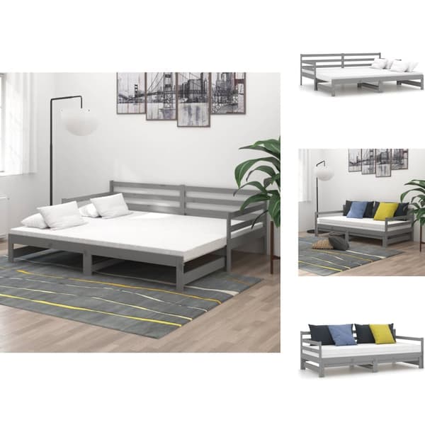 Senge & sengeramme - Living daybed med udtræk 2x(90x200) cm massivt fyrretræ grå