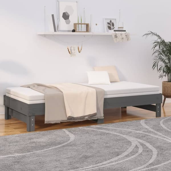 Senge & sengeramme - Living daybed med udtræk 2x(90x200) cm massivt fyrretræ grå