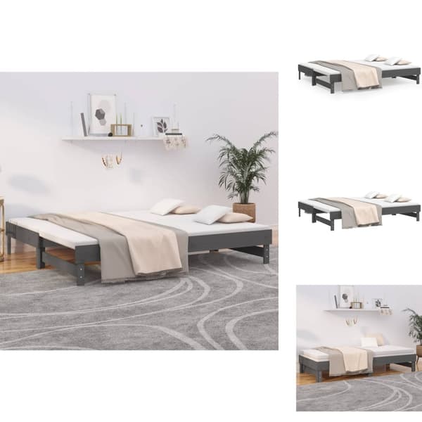 Senge & sengeramme - Living daybed med udtræk 2x(90x200) cm massivt fyrretræ grå