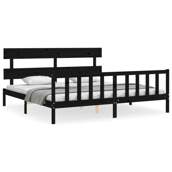 Senge & sengeramme - Living sengeramme med sengegavl 200x200 cm massivt træ sort