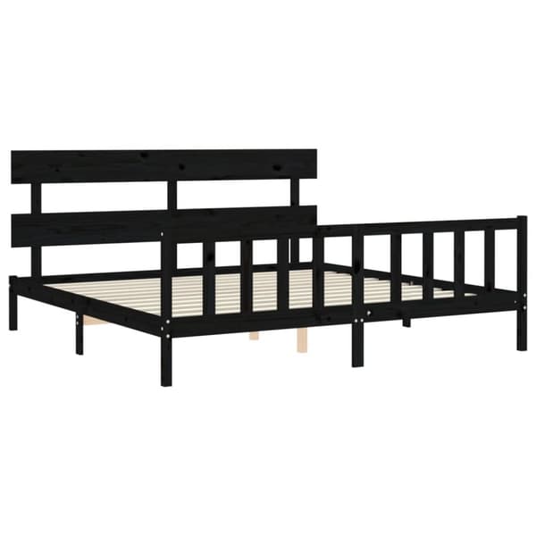 Senge & sengeramme - Living sengeramme med sengegavl 200x200 cm massivt træ sort