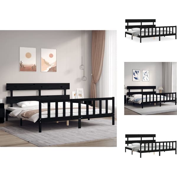 Senge & sengeramme - Living sengeramme med sengegavl 200x200 cm massivt træ sort