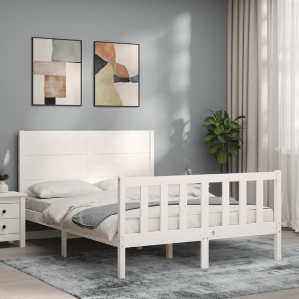 Sängyt & sängynrungot - Living Sängynrunko päädyllä valkoinen 140x190 cm täysi puu