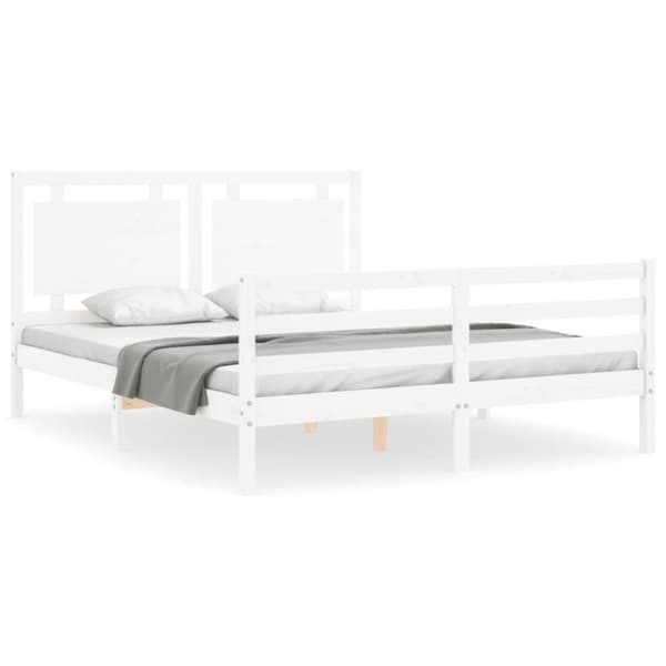 Senge & sengeramme - Living sengeramme med sengegavl 160x200 cm massivt træ hvid
