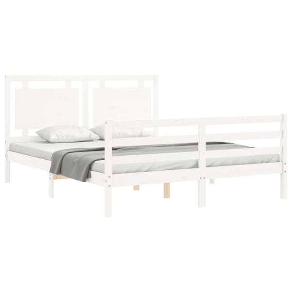 Senge & sengeramme - Living sengeramme med sengegavl 160x200 cm massivt træ hvid