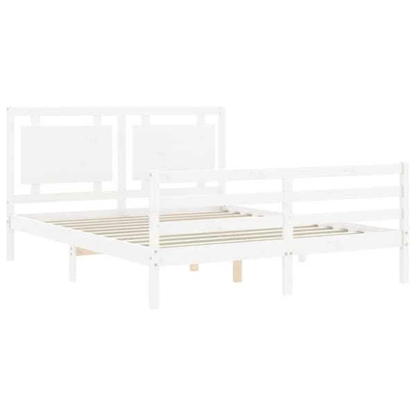 Senge & sengeramme - Living sengeramme med sengegavl 160x200 cm massivt træ hvid
