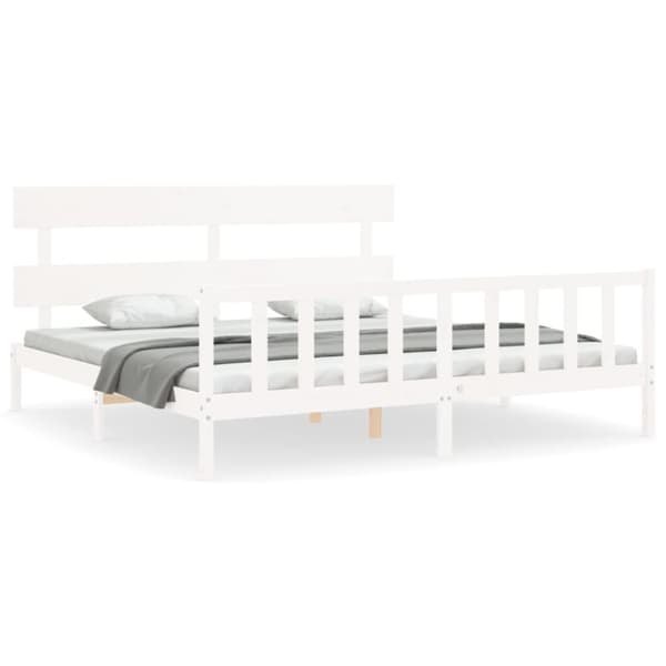Senge & sengeramme - Living sengeramme med sengegavl 200x200 cm massivt træ hvid