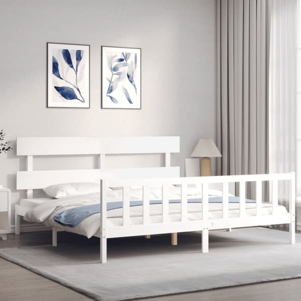 Senge & sengeramme - Living sengeramme med sengegavl 200x200 cm massivt træ hvid