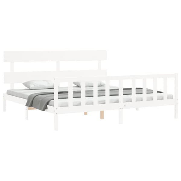Senge & sengeramme - Living sengeramme med sengegavl 200x200 cm massivt træ hvid