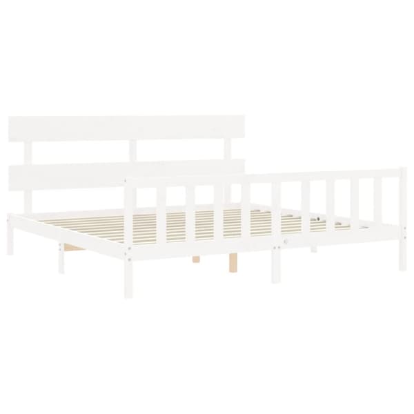 Senge & sengeramme - Living sengeramme med sengegavl 200x200 cm massivt træ hvid