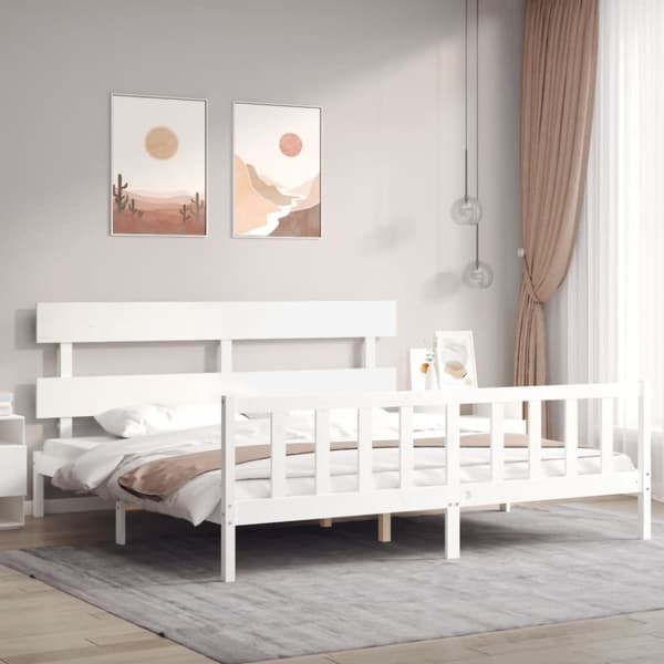 Senge & sengeramme - Living sengeramme med sengegavl 200x200 cm massivt træ hvid