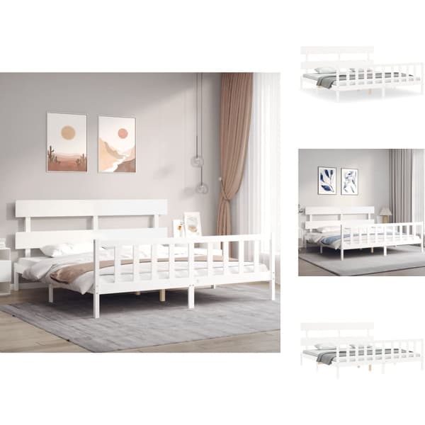 Senge & sengeramme - Living sengeramme med sengegavl 200x200 cm massivt træ hvid