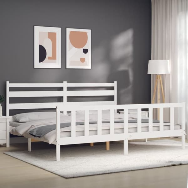 Sängar & sängramar - Living Sängram med huvudgavel vit 200x200 cm massivt trä
