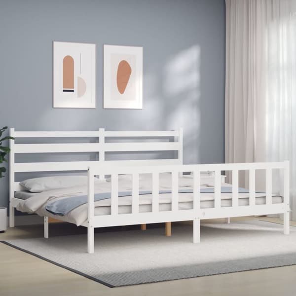 Sängar & sängramar - Living Sängram med huvudgavel vit 200x200 cm massivt trä