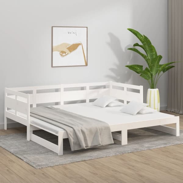 Senge & sengeramme - Living daybed med udtræk 2x(80x200) cm massivt fyrretræ hvid