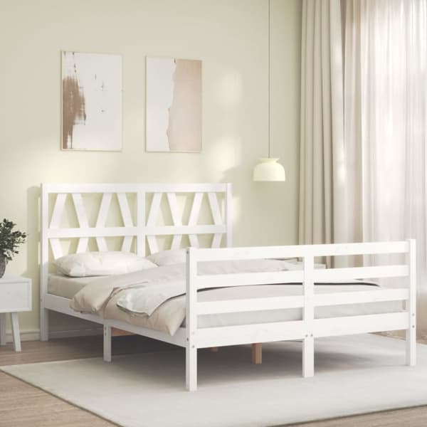 Senge & sengeramme - Living sengeramme med sengegavl 120x200 cm massivt træ hvid