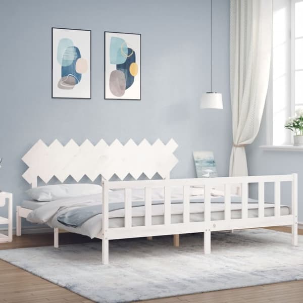 Senge & sengeramme - Living sengeramme med sengegavl 200x200 cm massivt træ hvid