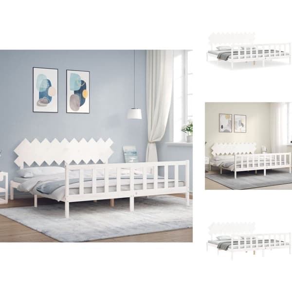 Senge & sengeramme - Living sengeramme med sengegavl 200x200 cm massivt træ hvid