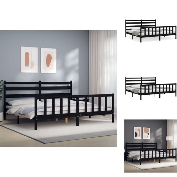 Senge & sengeramme - Living sengeramme med sengegavl 200x200 cm massivt træ sort