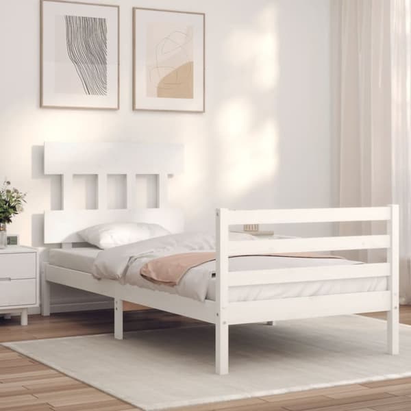 Sängyt & sängynrungot - Living Sängynrunko päädyllä valkoinen 90x200 cm täysi puu
