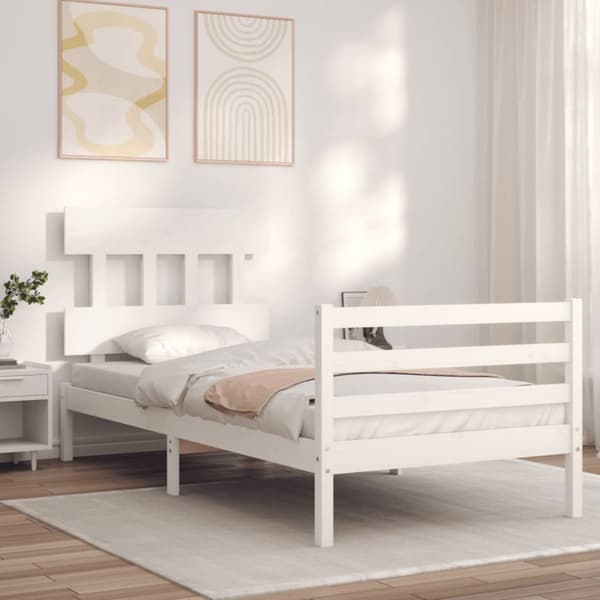 Sängyt & sängynrungot - Living Sängynrunko päädyllä valkoinen 90x200 cm täysi puu