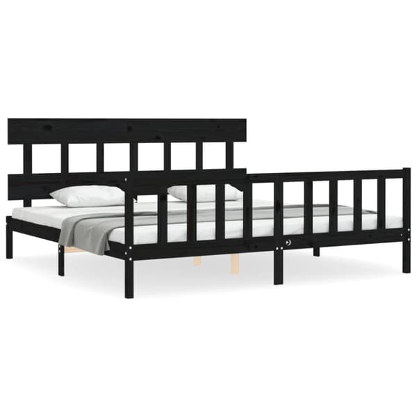 Senge & sengeramme - Living sengeramme med sengegavl 200x200 cm massivt træ sort