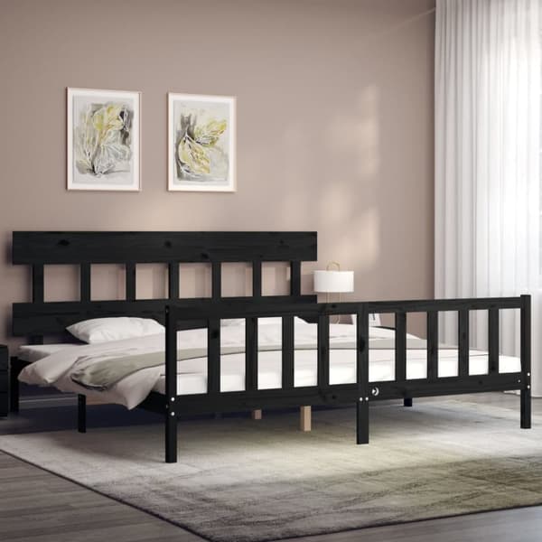 Senge & sengeramme - Living sengeramme med sengegavl 200x200 cm massivt træ sort