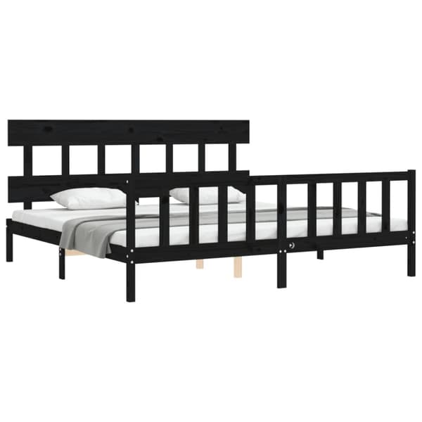 Senge & sengeramme - Living sengeramme med sengegavl 200x200 cm massivt træ sort