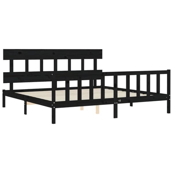 Senge & sengeramme - Living sengeramme med sengegavl 200x200 cm massivt træ sort