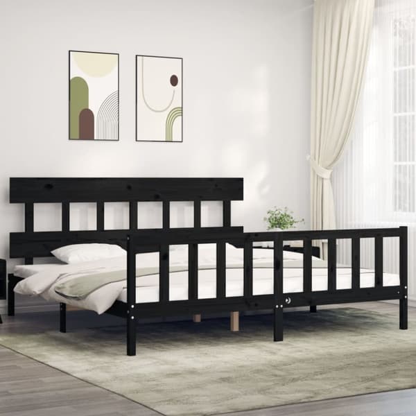 Senge & sengeramme - Living sengeramme med sengegavl 200x200 cm massivt træ sort