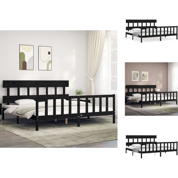 Senge & sengeramme - Living sengeramme med sengegavl 200x200 cm massivt træ sort