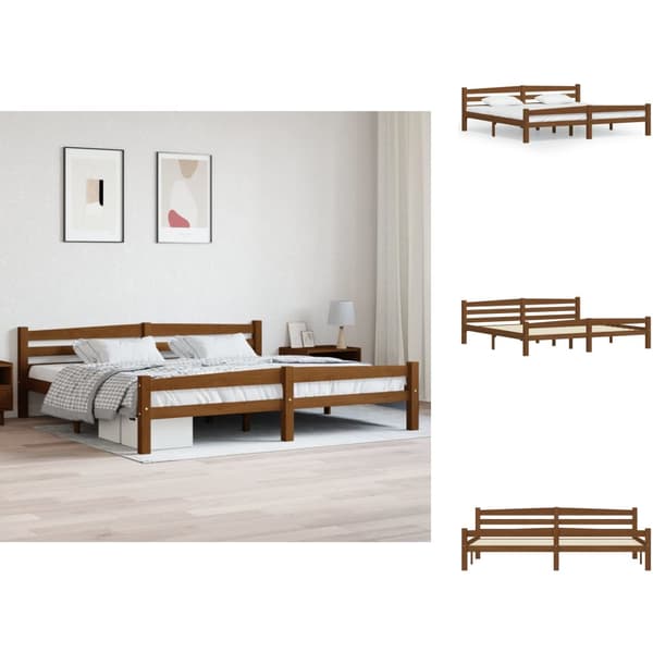 Senge & sengeramme - Living sengestel 200x200 cm massivt fyrretræ gyldenbrun